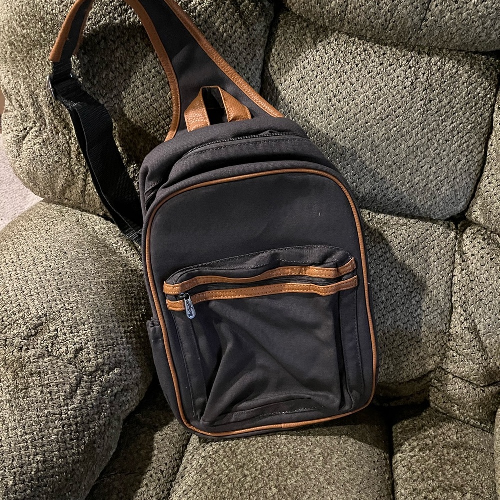 Thirty-One Black and Brown Thermal Sling Backpack